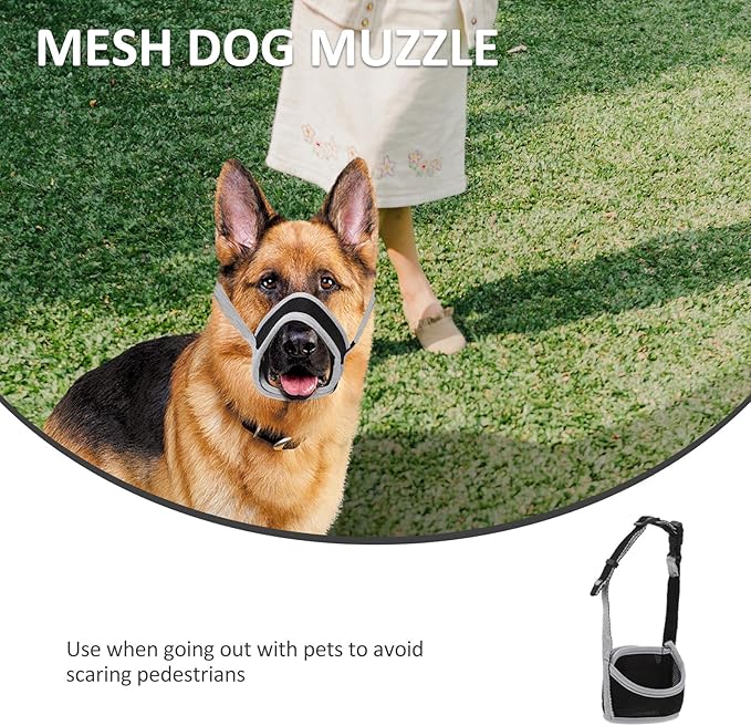 Dog Muzzle Anti-bite Breathable Mesh Muzzle for Large Dogs with Reflective Gray XL Cover Outdoor Training Pet Supply