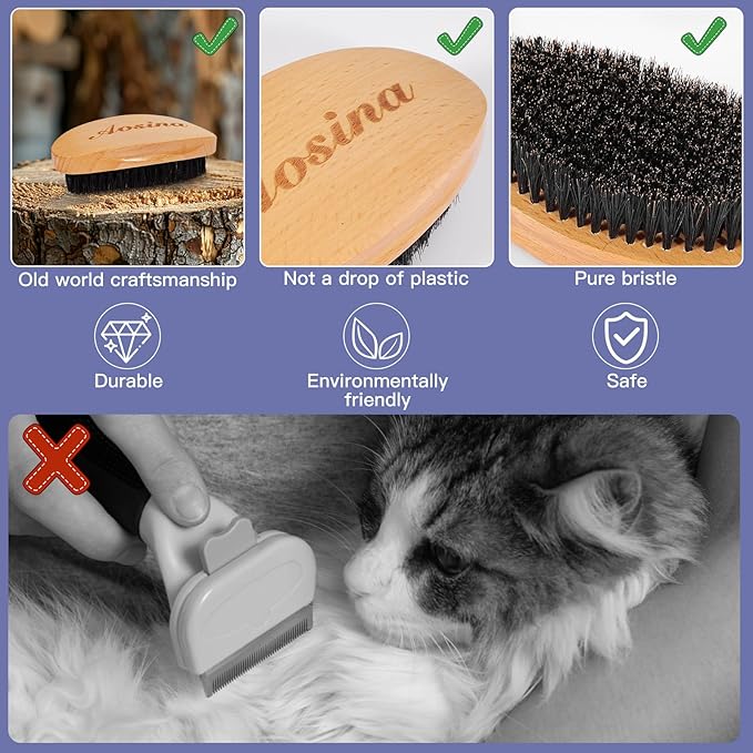 Ultimate Brush for Shedding Control - Professional Cat Grooming With Soft Boar Bristles - Promotes Healthy Coat and Relaxing Massages for Indoor Cats
