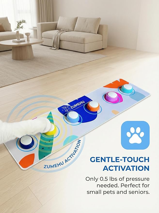 Dog Buttons for Communication Starter Kit - 6 Color Recordable Dog Buttons with Non-Slip Mat & Training Clicker, 0.5lb Easy-Press Talking Buttons for Small Dogs & Cats, Pre-Installed Battery