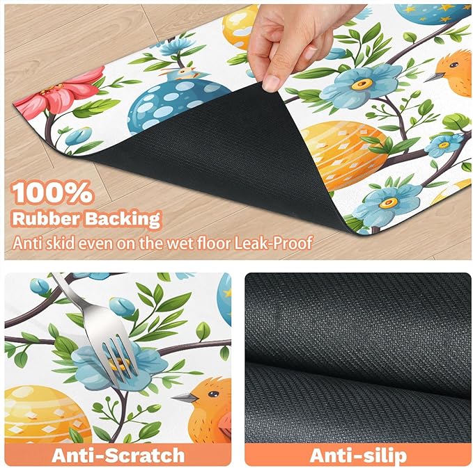 Spring Easter Dog Food Mat for Floors Absorbent Dog Bowl Mat for Food and Water Dispenser Quick Dry Cat Food Placemat Pet Supplies 16" x 24", Bird Egg Flower