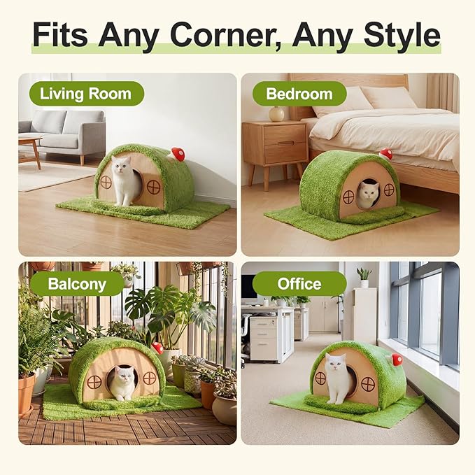 Cat Bed for Indoor Cats - Cute Cat Bed Cave, Tree Hole Cat House Tent for Kittens and Small Pets with Removable Washable Cushion & Anti-Slip Bottom, Enclosed Kitten Bed Hideaway