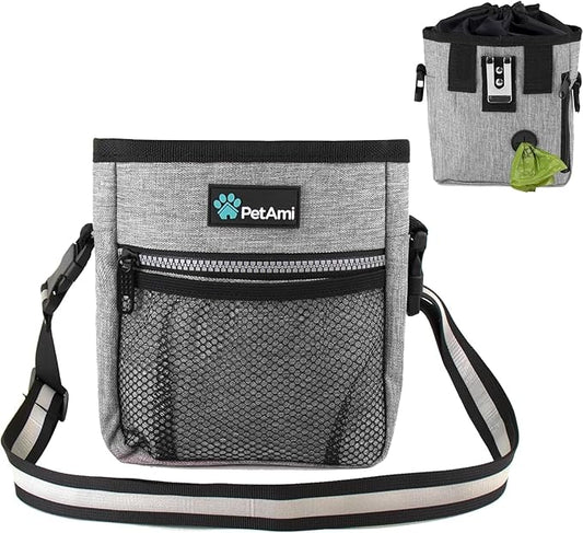 Dog Treat Pouch, Pet Treat Pouch for Training, Dog Walking Bag Holder for Kibbles, Pet Food Toy, Dog Trainer Essentials Supplies, Heather Gray/One Size