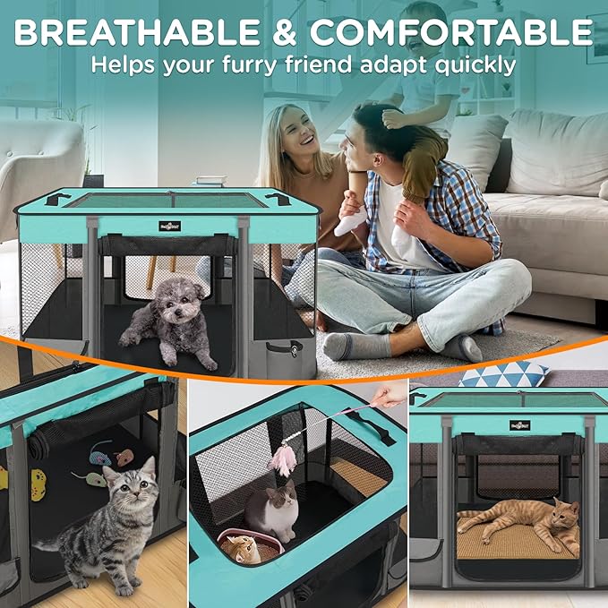 Foldable Pet Kitten Playpen, Waterproof Portable Dog Cat Playpen Kennel Tent for Small Cat Dog, Retractable Shade Cover with Free Carrying Case, Indoor Outdoor Use for Small Animals.