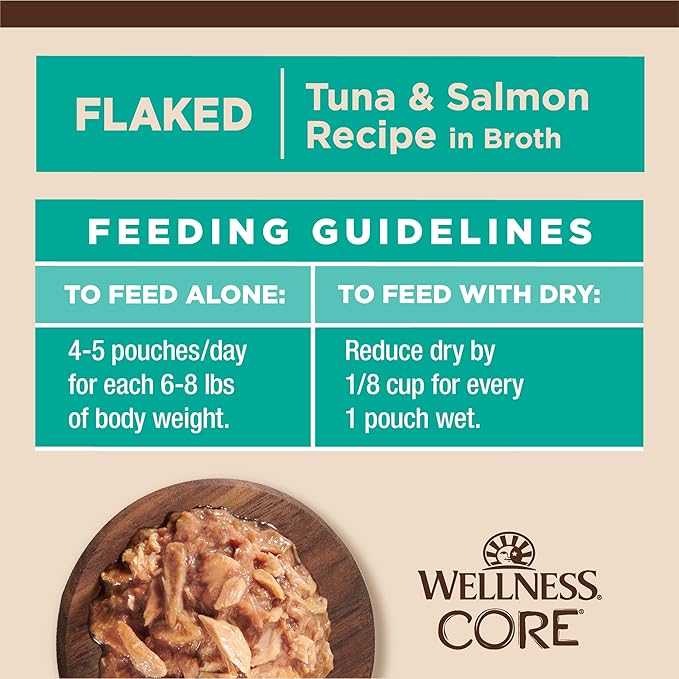 Wellness CORE Tiny Tasters Flaked Adult Wet Cat Food,Natural,Protein-Rich,Grain Free,1.75-Ounce Pouch,(Tuna & Salmon),(Pack of 24)