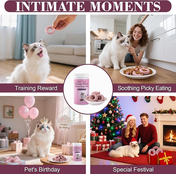 Dylan's cabin Freeze Dried Chicken Cat & Dog Treats - High Protein Dragon Fruit Doughnut with Slamon & Duck Meat Training Kitten Puppy Snack for Coat Gut Healthy, 22pcs