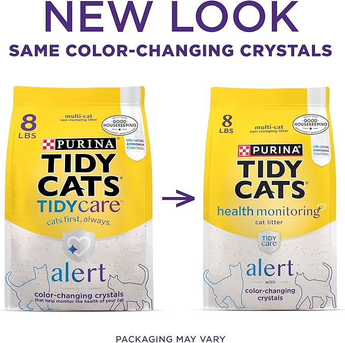 Purina Tidy Cats Tidy Care Alert Cat Health Monitoring Non Clumping Cat Litter with Silica Crystals - 8 Pound,(Pack of 2)