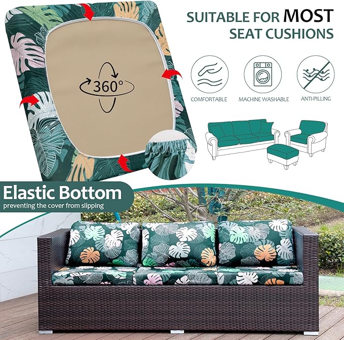 HANDONTIME Modern Plants Outdoor Cushion Covers 8pcs Leaves Olive Green Couch Cushion Covers Replacement Patio Couch Cover Sofa Cover Indoor Patio Cushion for Outdoor Furniture Washable, Cover Only