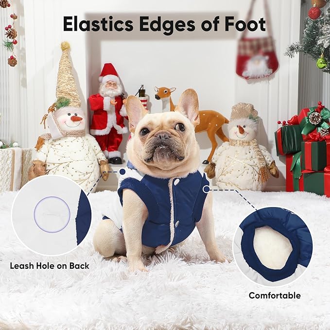 Fleece Lining Extra Warm Dog Hoodie in Winter for Large Dogs Jacket Pet Coats with Hooded,Beige and Blue XL