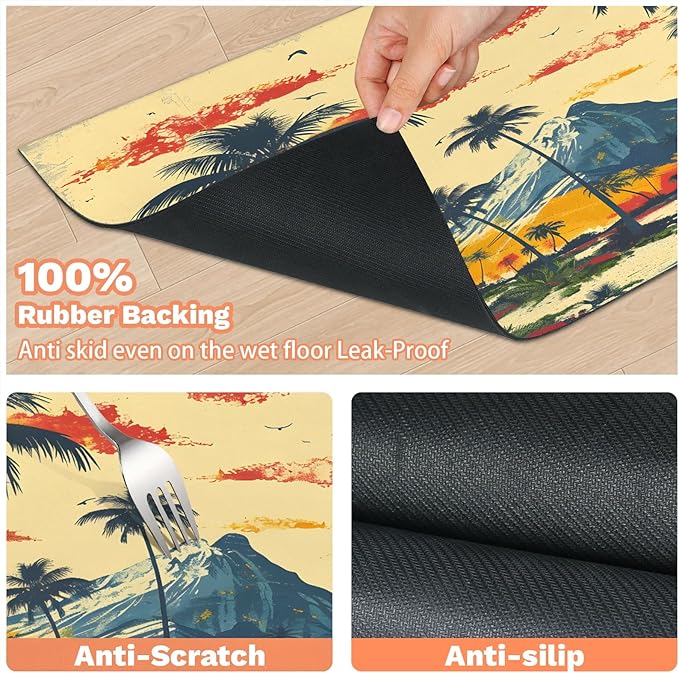 Palm Tree Dog Food Mat for Floors Absorbent, Quick Dry Water Dispenser Mat for Food, Water, Pet Supplies 24" x 32", Mountain