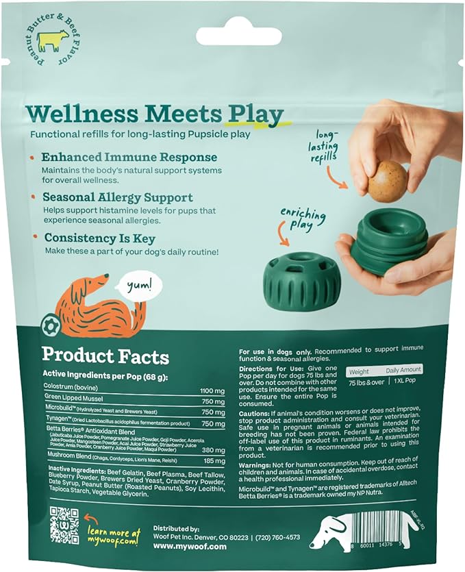 WOOF Pupsicle Refill Pops for Allergy Support for Dogs - Allergy Dog Treats for The Pupsicle Toy to Support Your Dog’s Natural Immune Defenses - Extra Large Pops - 5 Count