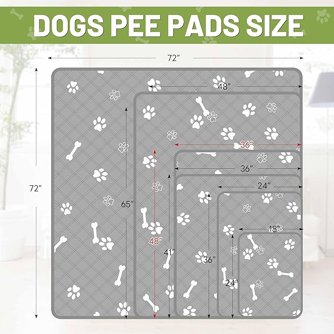 PatiencET Washable Pee Pads for Dogs, 36" x 48" 2 Pack, Extra Large Reusable Puppy Pads with Super Absorbent Core & Non-Slip Waterproof Bottom for Playpens, Sofas & Beds