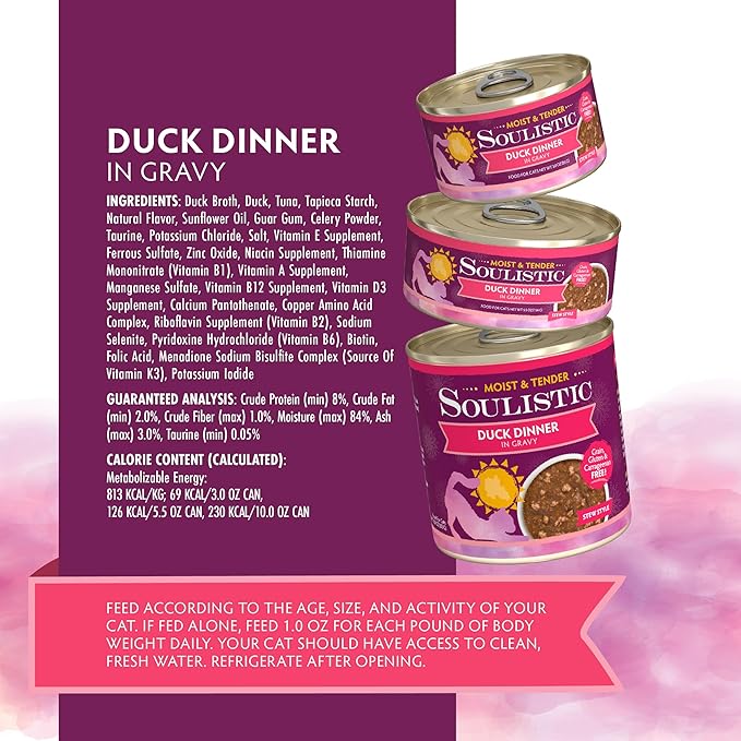Soulistic Moist and Tender, Duck Dinner in Gravy, 3oz Can, Pack of 12