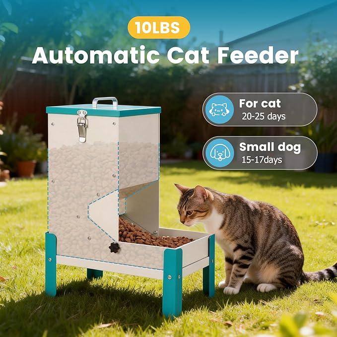 Automatic Cat Feeder, 10L Cat Food Dispenser Automatic Dog Feeder with Stand Gravity Cat Feeder Removable Feeding Tray Raised Pet Feeder for Dogs and Cats