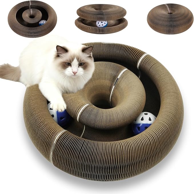 Old Version Magnetic Magic Organ Cat Scratcher Toy, Extra-Thick & Large Cardboard Cat Scratching Board Toy with Bell Ball, Interactive Enrichment Toy for Indoor Cats & Kittens