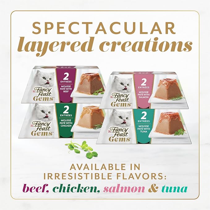 Fancy Feast Gems Pate Cat Food Mousse with Salmon and a Halo of Savory Gravy Cat Food - 4 oz. Boxes,(Pack of 16)