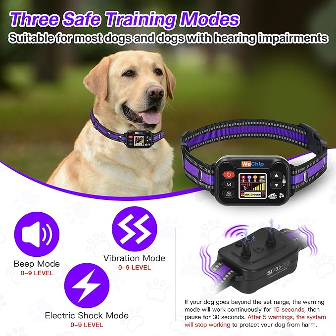 WeChip Wireless GPS Dog Fence Collar - 3 Alerts, 25-6560FT Radius (Small Spaces), 122H Rechargeable Battery.