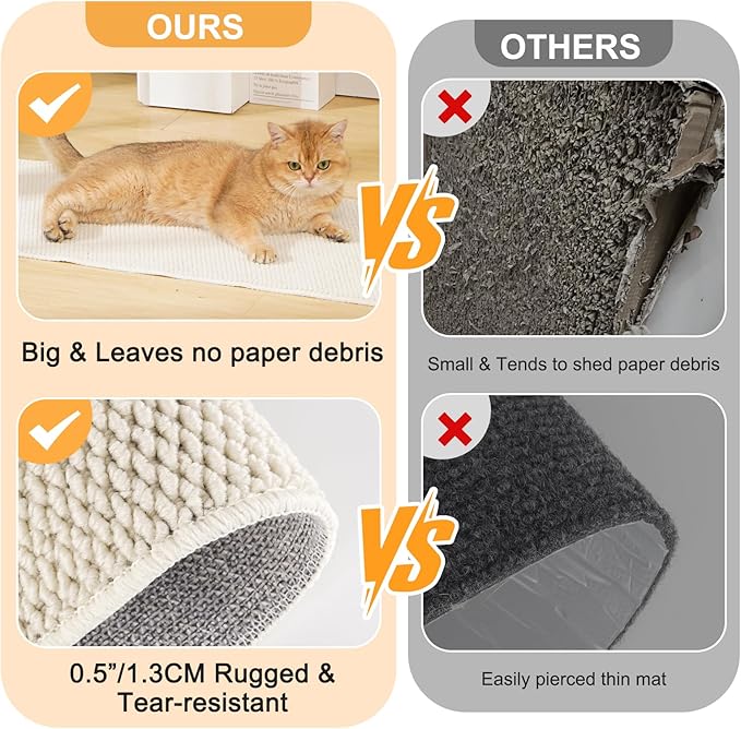 Uross Thickened Cat Wall Climbing Carpet 6.6 FT x 16" - Extra Long Cat Scratch Wall Pad, Cat Scratching Carpet Rug Wall Mounted Scratcher Couch Sofa Protector- Beige
