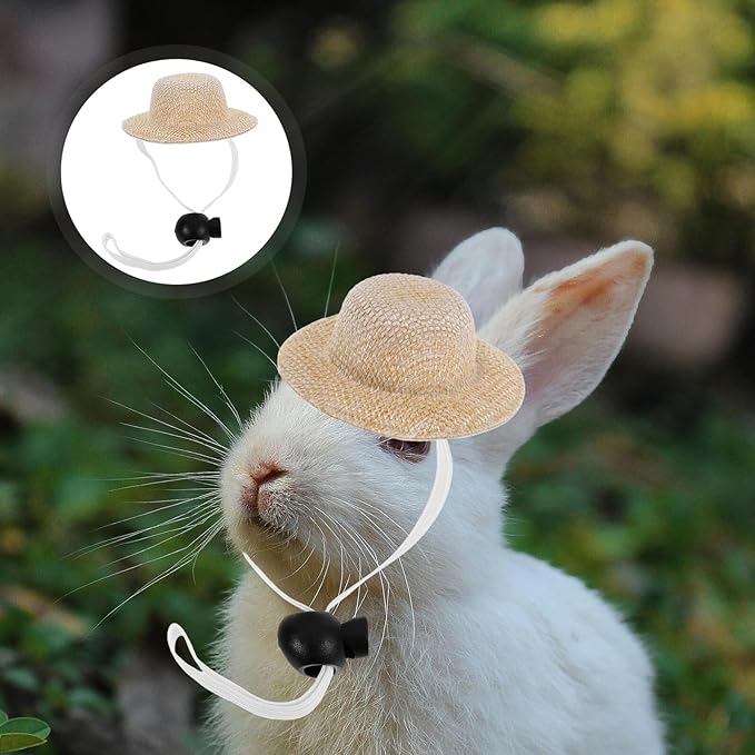 BESTYASH Decorative Pet Hat 2pcs Set, Wear-Resistant Delicate Dog and Puppy Straw Farmer Hats with Elastic Band, Beige Color, Inner Diameter 3.2cm, Summer Outdoor Dog Supply Accessories