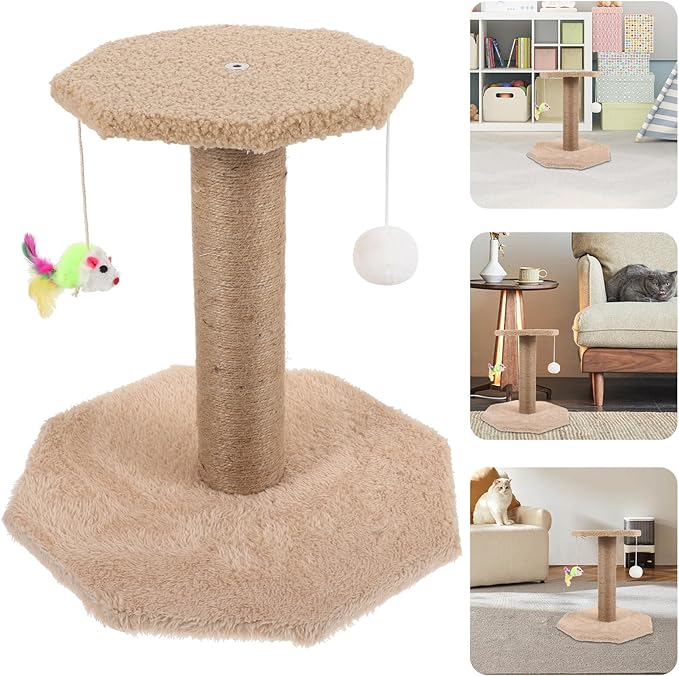 BESPORTBLE Cat Scratching Post and Climbing Tower with Sisal Scratcher Small Indoor Cat Tree with Hanging Sturdy Pet Activity Furniture for Kittens