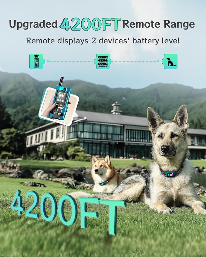 Dog Shock Collar for 2 Dogs 4200FT: Innovative Step Counter & Smart Color Screen Dog Training Collar with Remote 5 Modes, IP67 Waterproof Rechargeable Ecollars for Large Medium Small Dogs