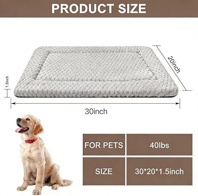 Dog Bed Mat, Reversible Dog Crate Pad - Comfortable Kennel Mat for Dogs & Cats, Machine Washable Dog Bed Suitable for Kennel, Cage or Home Travel（Light Brown, 30" L*20" W*1.5" Th