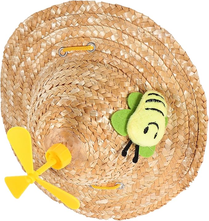 Beavorty Pet Straw Hat Insect Pattern Woven Knitted Cap Large Size Photo Props for Dogs Funny Decorative Pet Supplies for Outdoor and Home Use