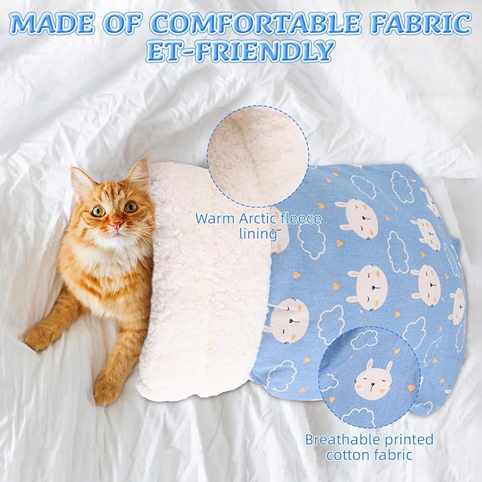 Cat Sleeping Bag Bed, Winter Soft Plush Sack Self Warming Cave Bed for Indoor Cats, 360°Wrap Comfortable Pet Snuggle Sack, Soft Plush Large - Size L (Blue)