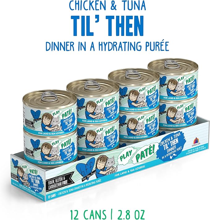 Weruva B.F.F. Play - Best Feline Friend Paté Lovers, Aw Yeah!, Chicken & Tuna Til' Then with Chicken & Tuna, 2.8oz Can (Pack of 12)