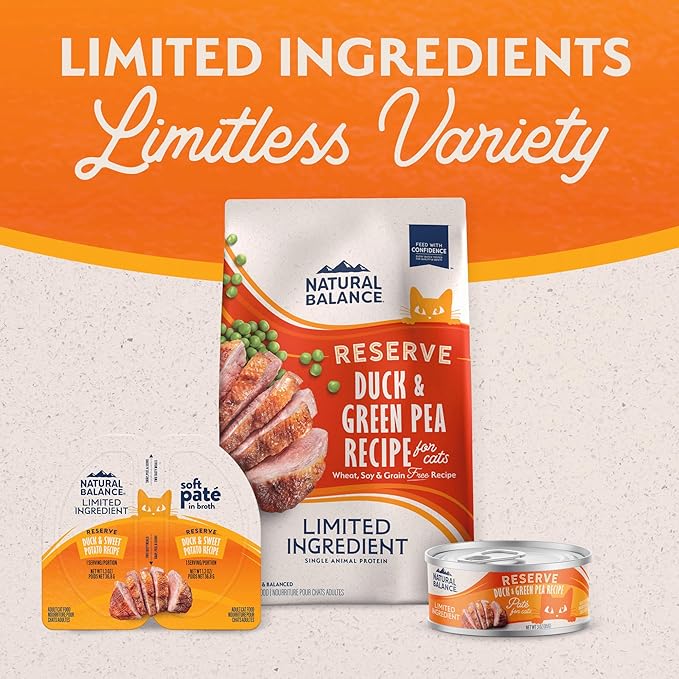 Natural Balance Limited Ingredient Reserve Split Cup Duck & Sweet Potato Soft Pate Wet Cat Food Recipe for Sensitive Stomachs and for Healthy Digestion, 2.6 oz. (Pack of 10)
