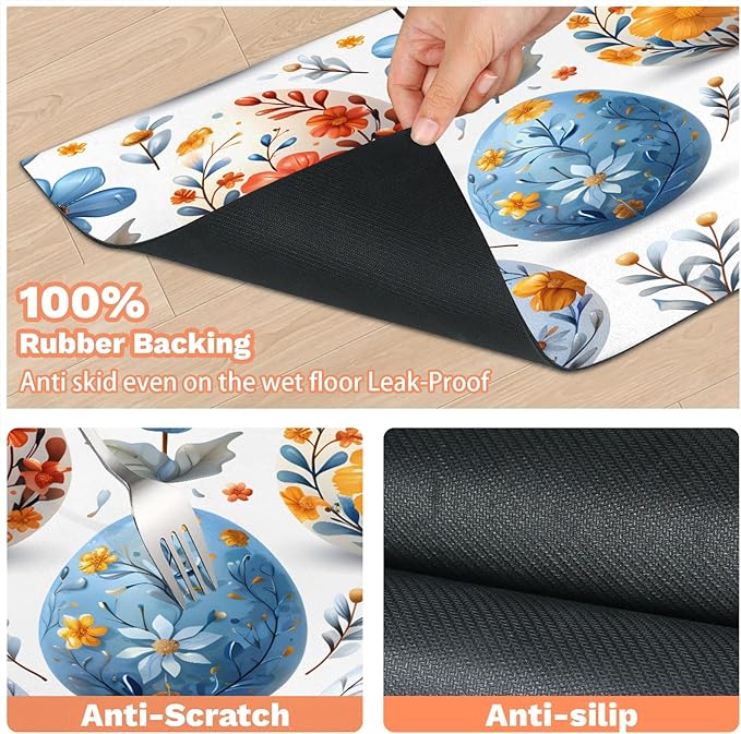 Floral Eggs Dog Food Mat for Floors Absorbent Dog Bowl Mat for Food and Water Dispenser Quick Dry Cat Food Placemat Pet Supplies 16" x 24", Happy Easter