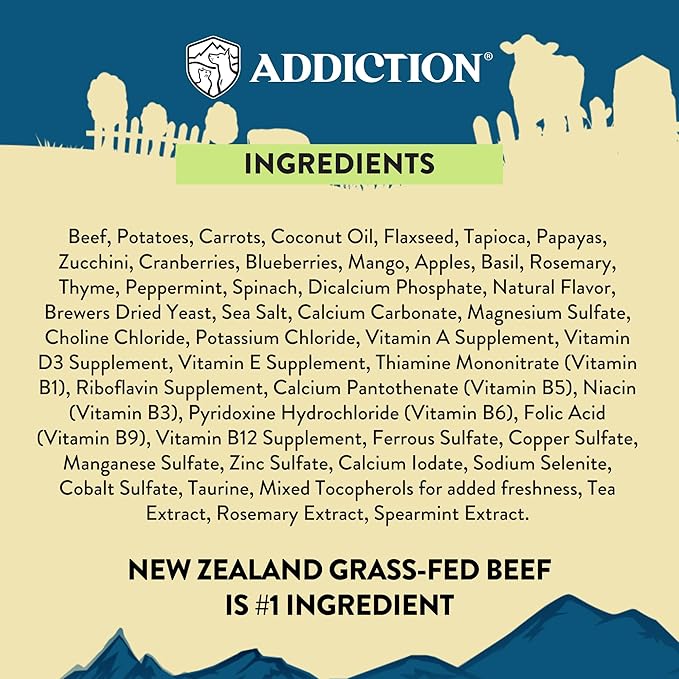 Addiction Steakhouse Beef & Zucchini Air-Dried Grain-Free Dog Food – Complete Meal or Topper with Natural Ingredients for Digestive and Skin & Coat Health, 2lb