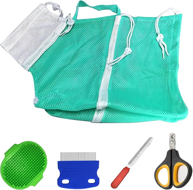 Cat Bathing Bag, Cat Shower Net Pet Bag, Cat Grooming Washer Mesh Bag, Adjustable Breathable Multifunctional Anti-Bite and Anti-Scratch Restraint Bag with Pets Nail Clippers for Cat's Bathing