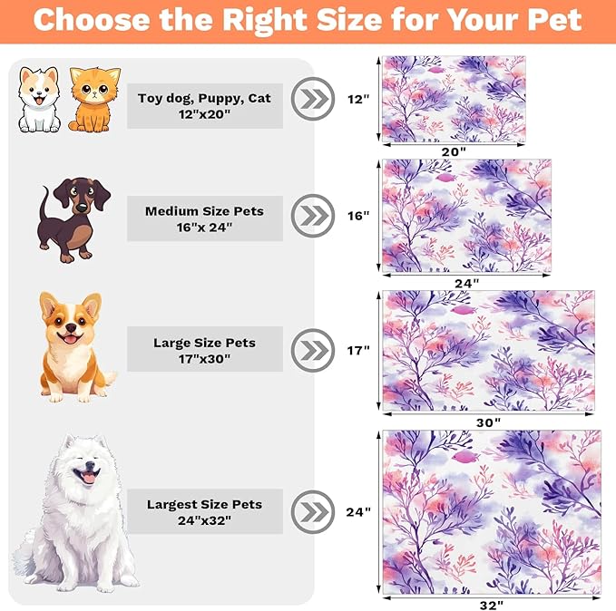 Coastal Dog Food Mat for Floors Absorbent Dog Bowl Mat for Food and Water Dispenser Quick Dry Cat Food Placemat Pet Supplies 16" x 24", Watercolor Coral