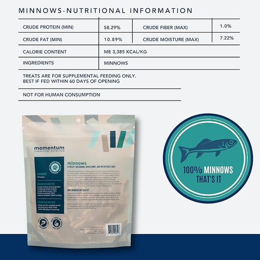 Momentum Carnivore Nutrition Freeze-Dried Minnows Dog Treats & Cat Treats – Single-Ingredient, High-Protein, Grain-Free, Natural Whole-Fish Treat – Made in USA – 2 oz Bag