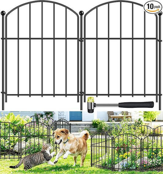 Decorative Garden Fence 17in x 10ft, 10 Pack Rustproof Metal Animal Barrier Fence, Arched Flower Bed Edge Decorative Rabbit and Dog Ground Defense No-Dig Fence for Patio Patio Outdoor
