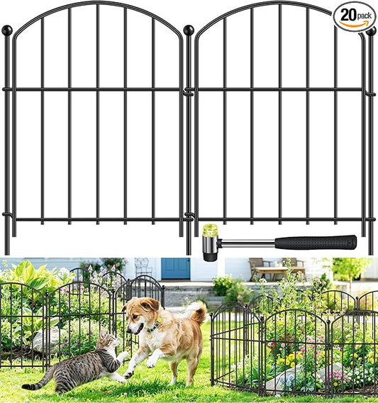 Decorative Garden Fence 17in x 20ft, 20 Pack Rustproof Metal Animal Barrier Fence, Arched Flower Bed Edge Decorative Rabbit and Dog Ground Defense No-Dig Fence for Patio Patio Outdoor