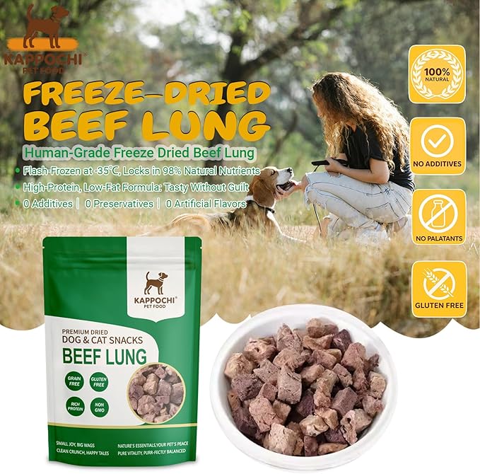 Freeze-Dried Beef Lung Dog Treats, 3.5oz(100.0g), 100% Single Ingredient, High Protein Training Treats, Natural & Raw, No Additives, Grain Free, Gluten Free