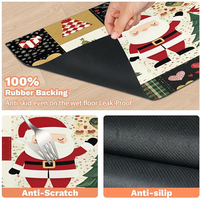 Santa Claus Dog Food Mat for Floors Absorbent, Quick Dry Water Dispenser Mat for Food, Water, Pet Supplies 12" x 20", Xmas Trees