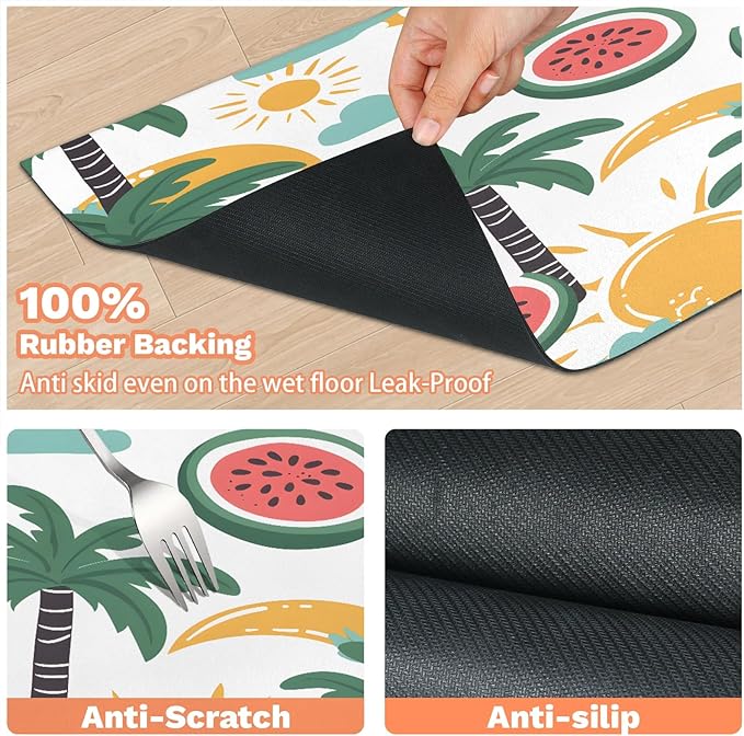 Palm Tree Dog Food Mat for Floors Absorbent, Quick Dry Water Dispenser Mat for Food, Water, Pet Supplies 12" x 20", Watermelon