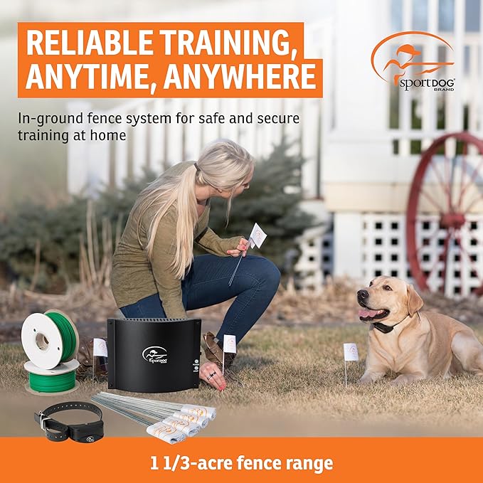 SportDOG Rechargeable In-Ground Fence System - Creates Secure Play Area - Electric Fence for Dogs - Waterproof Collar - Long-Lasting System - Expandable Design