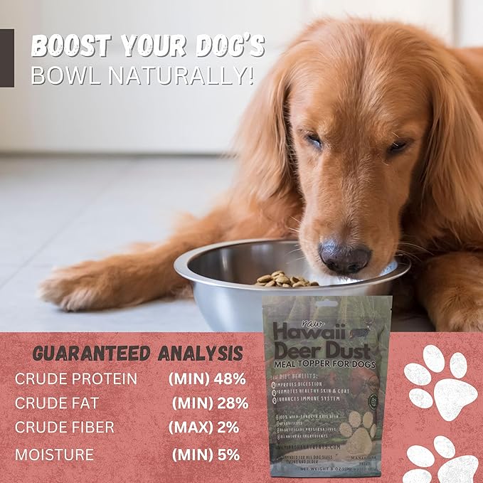 Deer Dust Meal Topper for Dogs – 100% Venison, Grain-Free, High Protein, All-Natural Dog Food Topper – No Additives, Supports Joints, Immunity & Digestion – 8 oz – Made in USA
