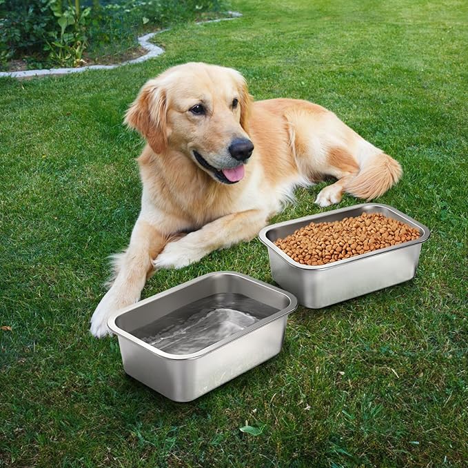 Lawei 2 Pack 1.2 Gallon Stainless Steel Dog Bowls for Large Dogs, Rectangular Metal Dog Water Food Bowl, Large Capacity Pet Food Bowl Water Dish, Indoor and Outdoor Universal Pet Bowl, Easy to Clean