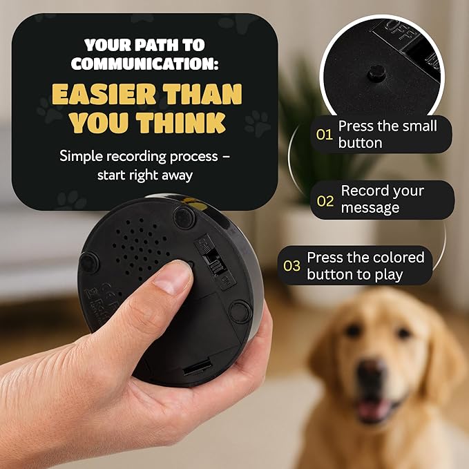 KUL KING'S Waterproof & Non-Slip Dog Command Buttons - 4 Recordable Buttons with Batteries, Stickers, Training Guide - Talking Dog Buttons for Communication