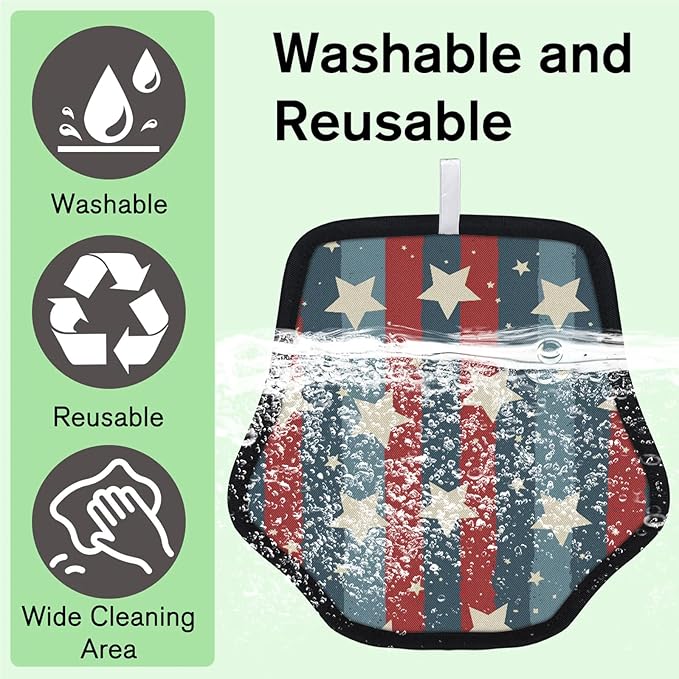 Stars Stripes Theme Electrostatic Pet Hair Removal Glove for Cats & Dogs - Reusable Grooming Mitt for Couch, Carpet, Car Seat & Laundry - Large 9x9 Inch