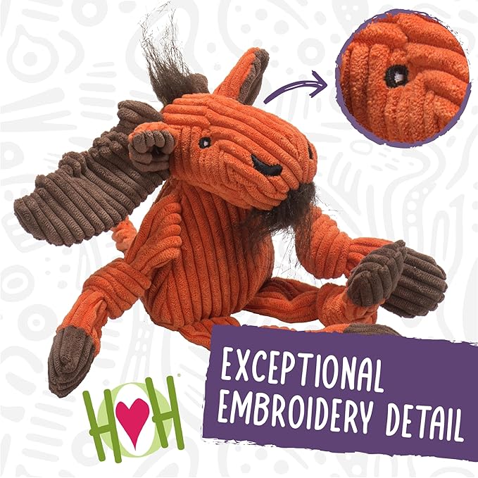HuggleHounds Knottie Plush Dog Toy - Dog Stuffed Animal Toy, Puppy Toys, Squeaky Dog Toy for Small, Medium & Large Dogs, Durable Plush to Keep Them Busy - Sly Fox, Small