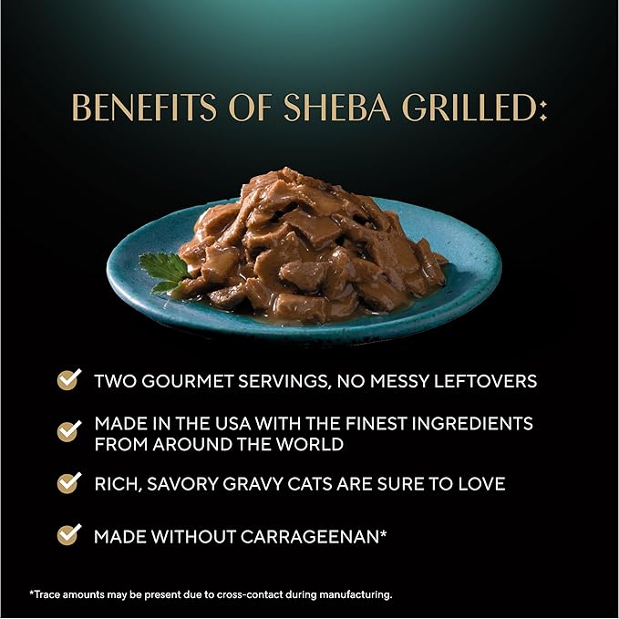Sheba Perfect Portions Grilled in Savory Sauce Adult Wet Cat Food, Marinated Chicken Entree in Gravy, 2.64 oz. Twin-Pack Trays, 24 Count, 48 Servings
