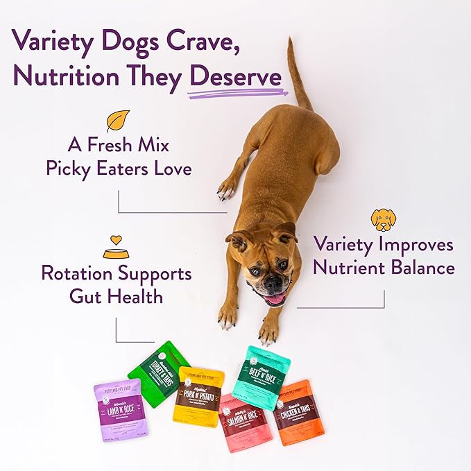 Portland Pet Food Company Fresh Dog Food Pouches - Human-Grade Toppers Wet Pet Meal & Mixers - Gluten-Free Limited Ingredient Winnie's Lamb N' Rice - Large & Small Breed Puppy & Senior Dogs - 8 Pack