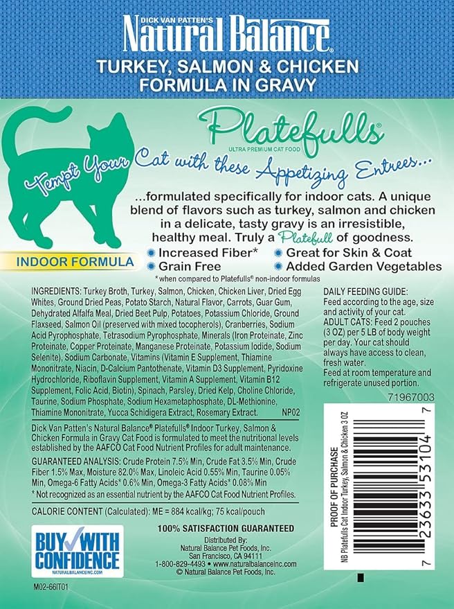 Natural Balance Grain-Free Platefulls Variety Pack Six Flavors: Turkey, Salmon & Chicken, Chicken Giblets, Cod & Sole, Salmon & Tuna, and Mackerel + Pet Paws Notepad - 3 Ounces Each (12 Pouches Total)