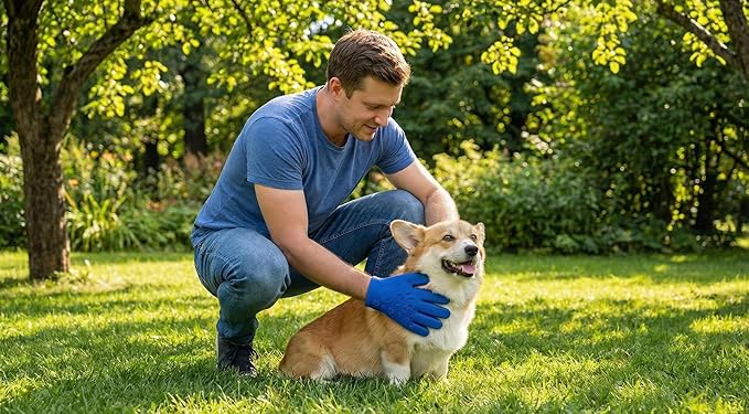 Pet Grooming & Hair Removal Gloves for Dogs & Cats, 2 Pairs Electrostatic Silicone Mitts with Soft Bristles, Enhanced 5-Finger Design for Pet Massage, Deshedding & Coat Care, Easy to Use & Clean(Blue)