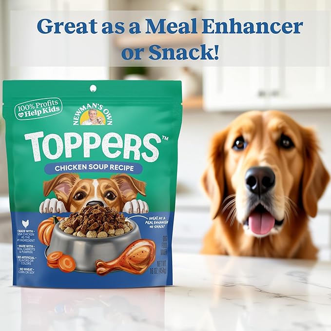 Newman's Own Toppers - Wet Topper for Dry Dog Food - Great for Picky Eaters - Chicken as The First Ingredient - No Corn, Wheat, or Soy - Chicken Soup Recipe - 16 oz Resealable Pouch